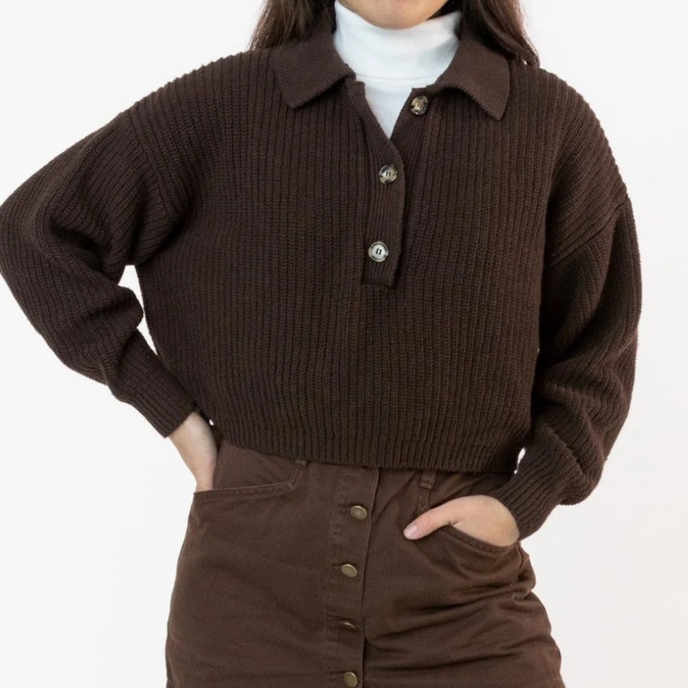 Los Angeles Apparel fisherman cropped polo pullover sweater